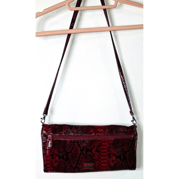 Nicole Miller Red Faux Snakeskin Shoulder Bag Multiple Compartments - Picture 3 of 6